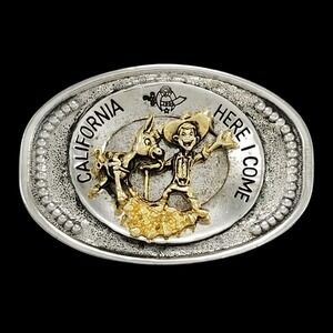 1986 Freemasons Shriners Mason California Here I Come Belt Buckle Gold Rush